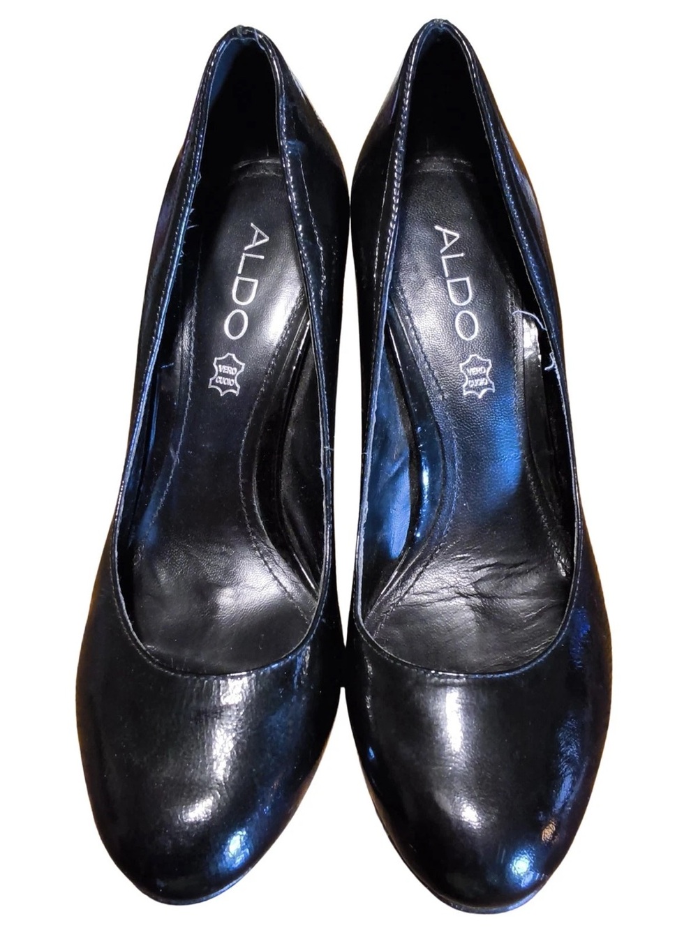 Aldo Black Patent Leather Round-Toe Pumps